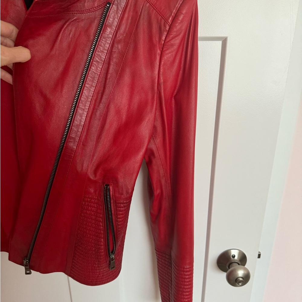 Women's Red Leather Jacket - Picture 2 of 5